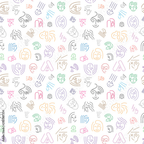 Faces of people social communication seamless lines pattern , vector background 