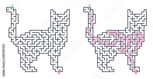 Black cat maze puzzle for children