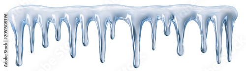 Blue ice cream melting drips on white background