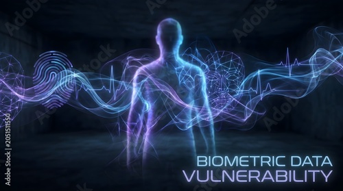 Conceptual Digital Silhouette Illustrating Biometric Data Security and Privacy Concerns in Cyber Future