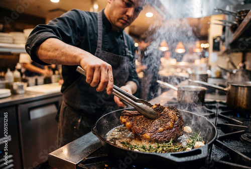 chef cooking a steak