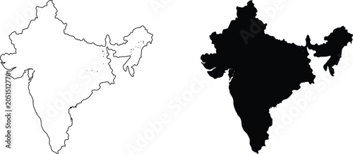 India map on transparent background, outline map of india, flat style. black map of india.