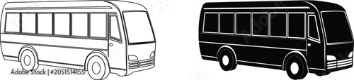 Minibus icon on transparent background, minibus sign, flat style. black minibus icon.