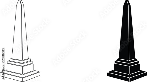 Fotografía An ancient monument, a tall obelisk with a square base, line art and black silhouette