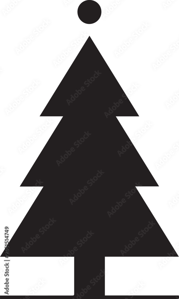 Obraz premium Graphic silhouette of christmas tree with round baubles and simple rectangular trunk design for seasonal festive holiday decor.
