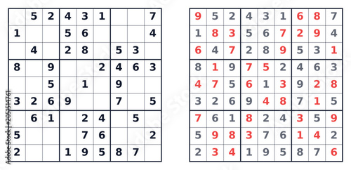 Tableau sur toile Sudoku puzzle 9x9 easy for adults printable with answers A4