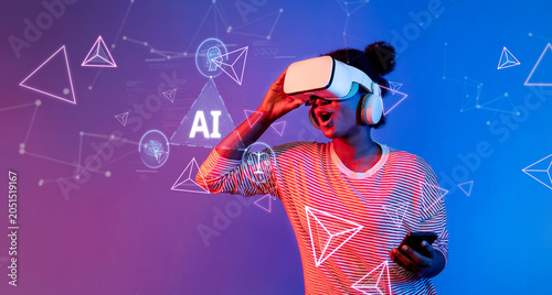 Fotografia This image captures a person engaged in virtual reality, highlighting the themes of generative AI, digital law, and ethical considerations in technology and governance