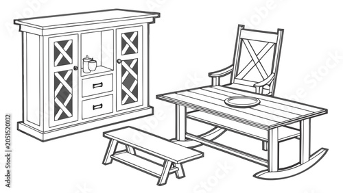 Quadro em tela Rustic living room furniture set with cabinet and rocking chair, furniture