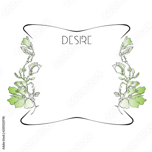 An elegant floral frame with green magnolia branches in a natural organic style, perfect for eco-branding, packaging design, cosmetics, wedding invitations and modern templates.