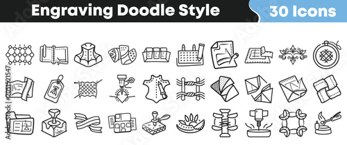 Фотография Collection of thirty creative hand drawn engraving style craft icons