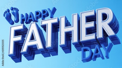 3d happy fathers day text with baby footprints on a blue background