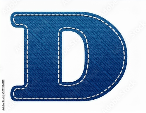 alphabet d made of patch white on blue felt logo design letter isolated on a white background