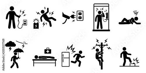 Tableau sur toile Electric shock icons set, simple style collection of electrical danger signs, wa