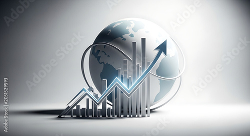 Global business growth concept with rising financial bar chart and world globe.