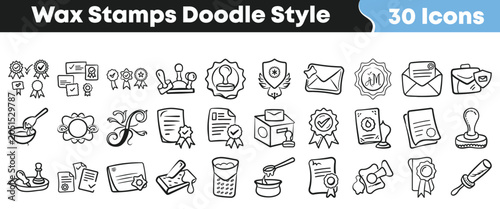 Photography Set of hand drawn wax stamp icons in doodle style
