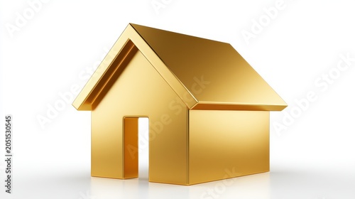 3D render of a golden house symbol isolated on white background