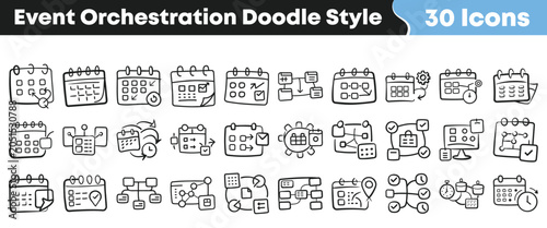 Canvas Print Hand drawn doodle style event orchestration icons for business planning