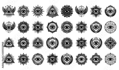 Tableau sur toile Vintage All Seeing Eye emblem set with sacred geometry radiant triangles and mys