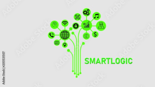 Smartlogic Branding Concept, Futuristic Digital Network with Business and Technology Icons.
