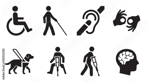 Disability and accessibility icon set for inclusive design with disability accessibility inclusive