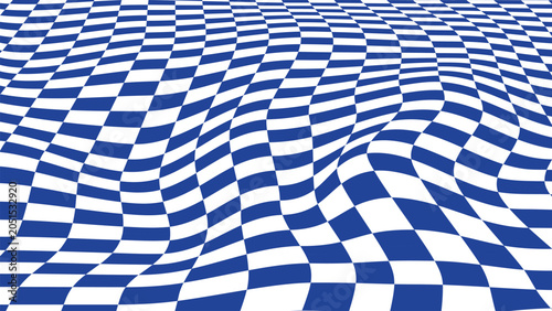 Blue White Wavy Checkerboard Optical Illusion Background