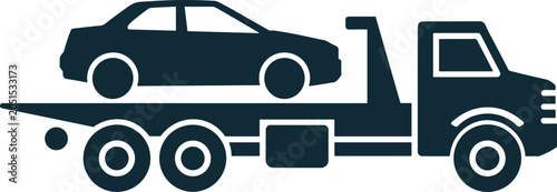 Schilderij op canvas A professional minimalist vector silhouette featuring a tow truck transporting a