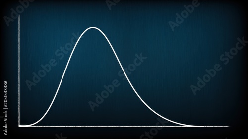 Positive skewed distribution curve on dark blue background