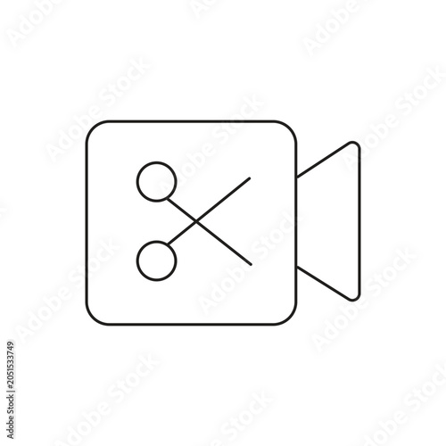 Video editing camera single icon and editable stroke, perfect for multimedia production software and content creator interface.