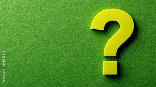 Bright yellow question mark on textured green paper background