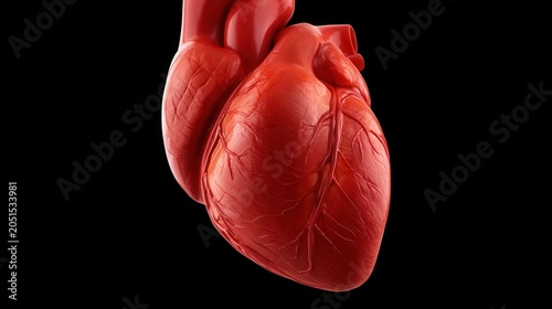 Anatomically correct human heart isolated on black background