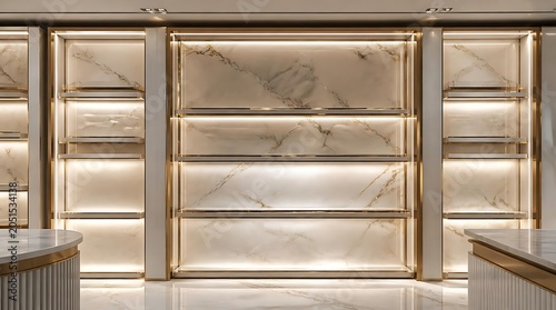 Elegant display cabinet with marble accents and integrated lighting, showcasing luxury design.