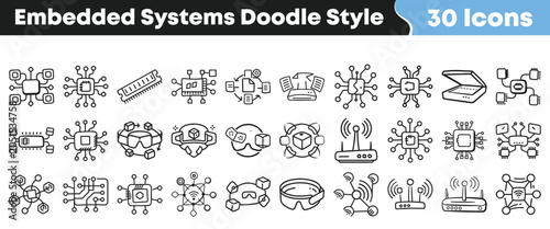 Obraz na plátně Collection of hand drawn embedded systems icons in doodle style