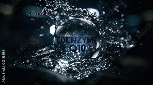 Coenzyme Q10 Text in Water Splash
