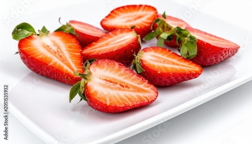 Artfully Placed Glazed Strawberry Halves on a White Plate