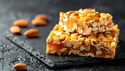 Artfully Presented Handcrafted Fruit and Nut Toffee with Crunchy Almonds
