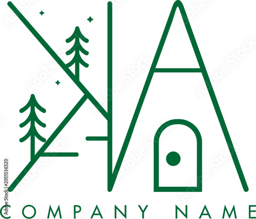 Minimalistic Abstract Initial Letter KA Nature Outdoor Line Art Logo Design