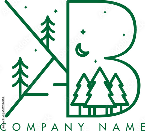 Minimalistic Abstract Initial Letter KB Nature Outdoor Line Art Logo Design