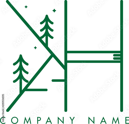 Minimalistic Abstract Initial Letter KH Nature Outdoor Line Art Logo Design