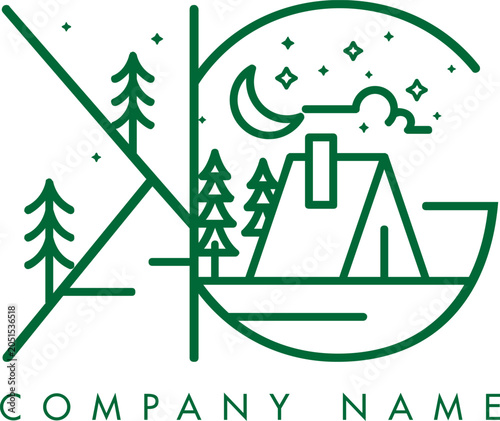 Minimalistic Abstract Initial Letter KG Nature Outdoor Line Art Logo Design