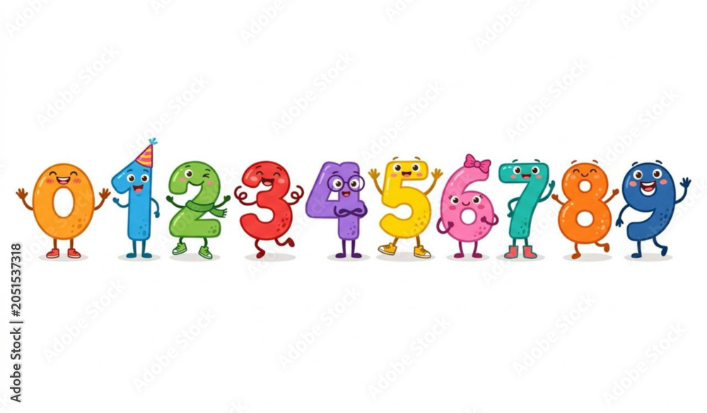 Fototapeta premium ‎Cute Number Characters Educational Vector Set for Children