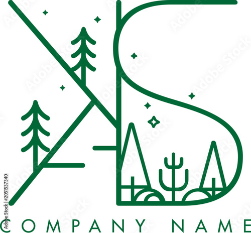 Minimalistic Abstract Initial Letter KS Nature Outdoor Line Art Logo Design