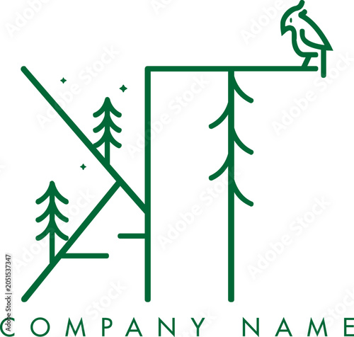 Minimalistic Abstract Initial Letter KT Nature Outdoor Line Art Logo Design