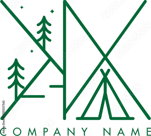 Minimalistic Abstract Initial Letter KX Nature Outdoor Line Art Logo Design