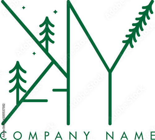 Minimalistic Abstract Initial Letter KY Nature Outdoor Line Art Logo Design