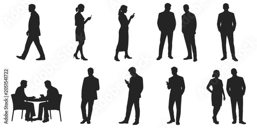 Bild auf Leinwand People silhouettes, elevation side view human figures, architectural 2D vector c
