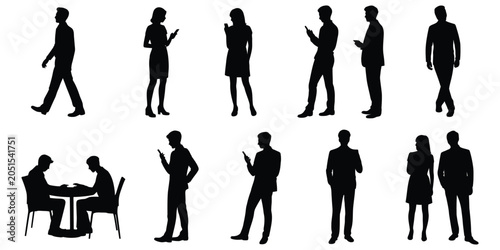 Cuadro en lienzo People silhouettes, elevation side view human figures, architectural 2D vector c