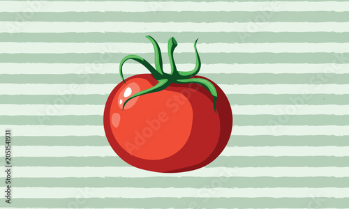 Fresh red tomato on green striped background