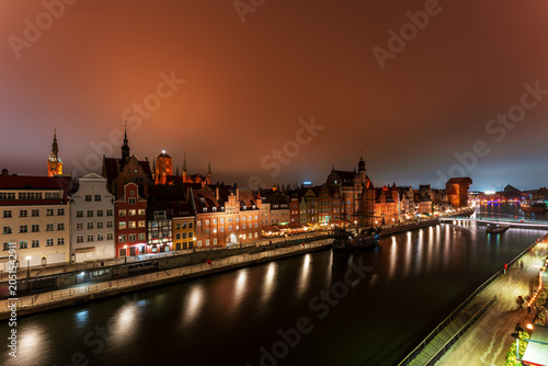 Panoramic view from Granary Island of the Old Town of Gdańsk, Poland.