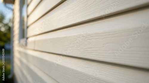 Detail of horizontal vinyl siding panels during house exterior repair and installation.