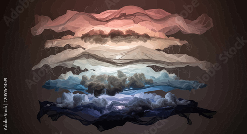 Layers of colored abstract cloud formation.